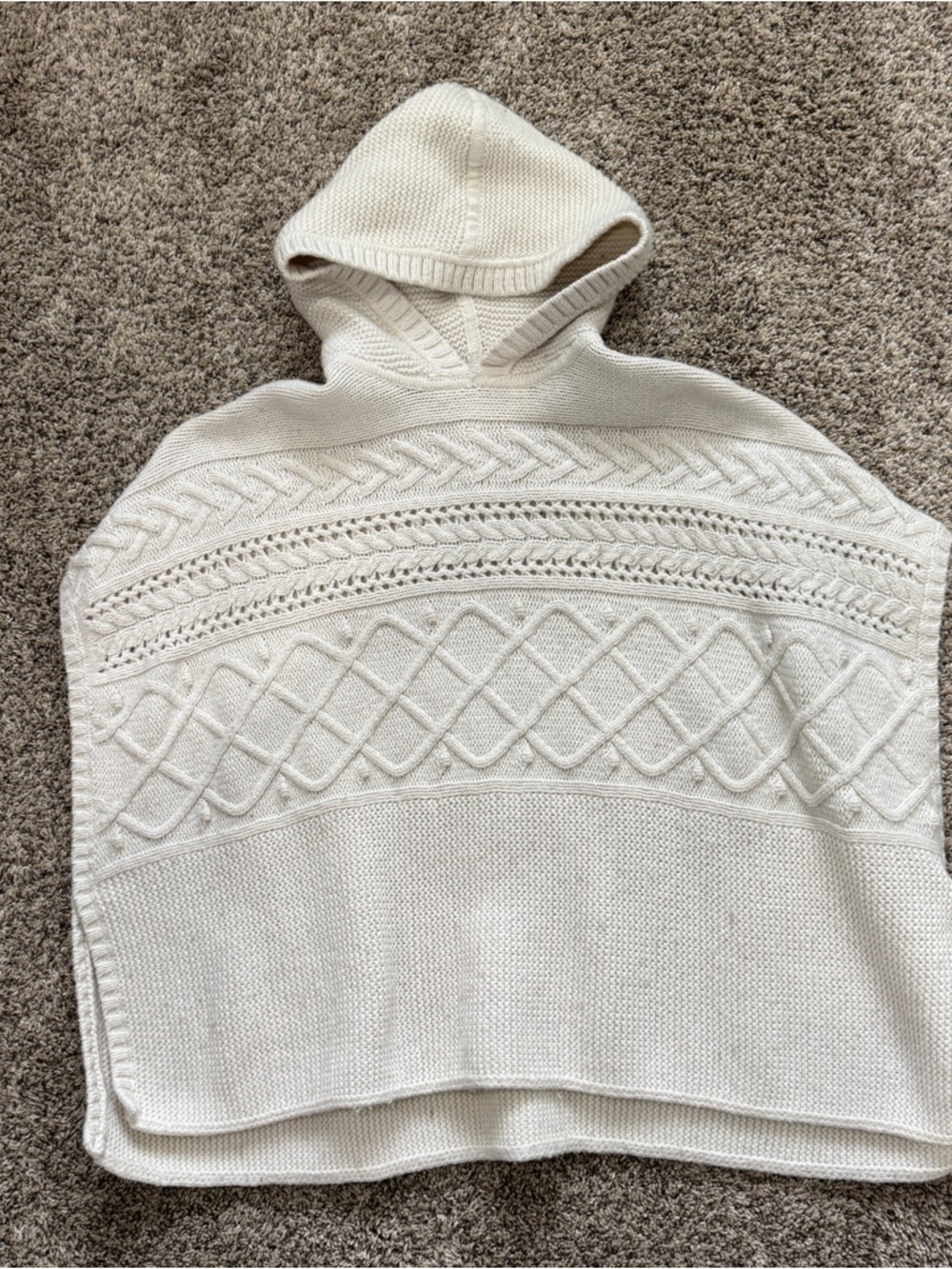 GAP Cream Cable-Knit Hooded Poncho